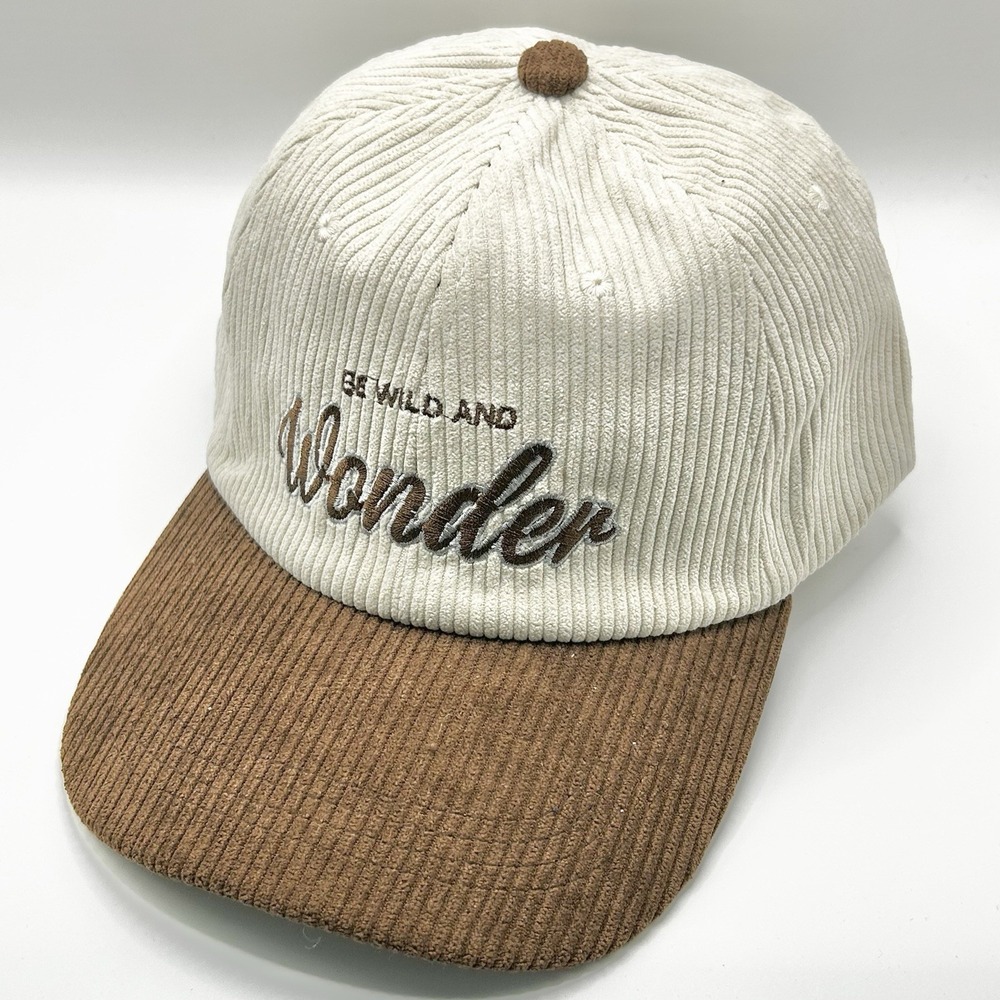Be Wild And Wonder Corduroy 2-Tone Hat Cap Adjustable Strapback Beige Outdoors